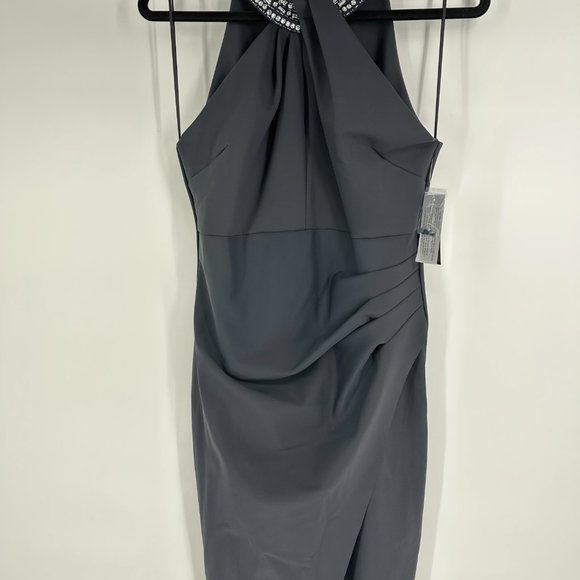 Alex Evenings embellished Halter Neck Sleeveless Ruched Sheath Dress NWT  grey 8 - Picture 6 of 8